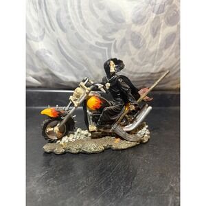 Grim Reaper on Motorcycle Skeleton Rider Figure Collectible Figure Flames Harley
